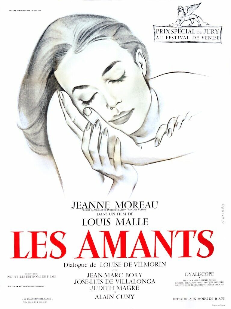 LOS AMANTES, JEANNE MOREAU, 1958, REPRODUCCIÓN DE CARTEL DE PELÍCULA, VINTAGE, HQ
