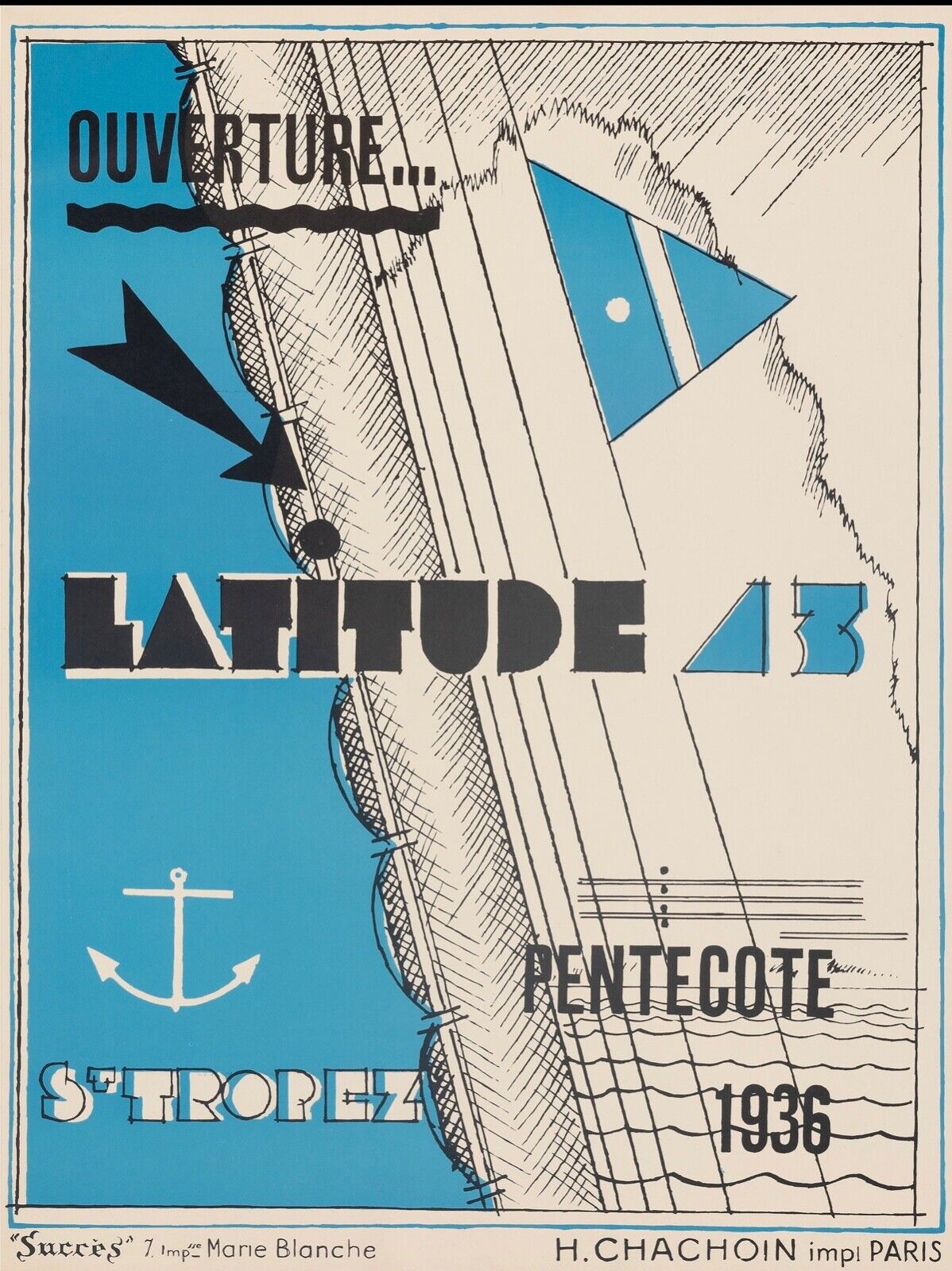 LATITUDE, SAINT-TROPEZ, 1936 REPRO TRAVEL POSTER, HQ