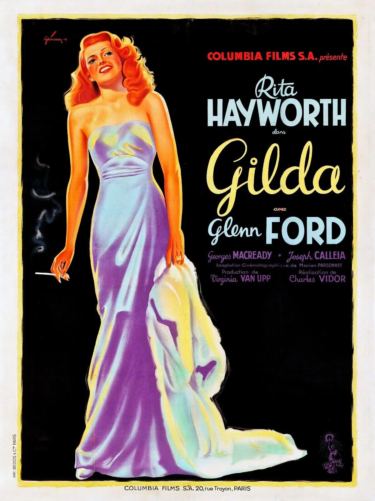 GILDA, GLENN FORD, 1946, REPRO MOVIE POSTER, VINTAGE, HQ.