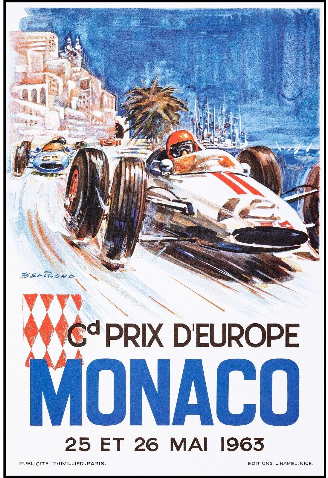 REPRODUCCIÓN DE CARTEL PUBLICITARIO DEPORTIVO VINTAGE DE F1 DEL GRAN PREMIO DE EUROPA DE MÓNACO HQ