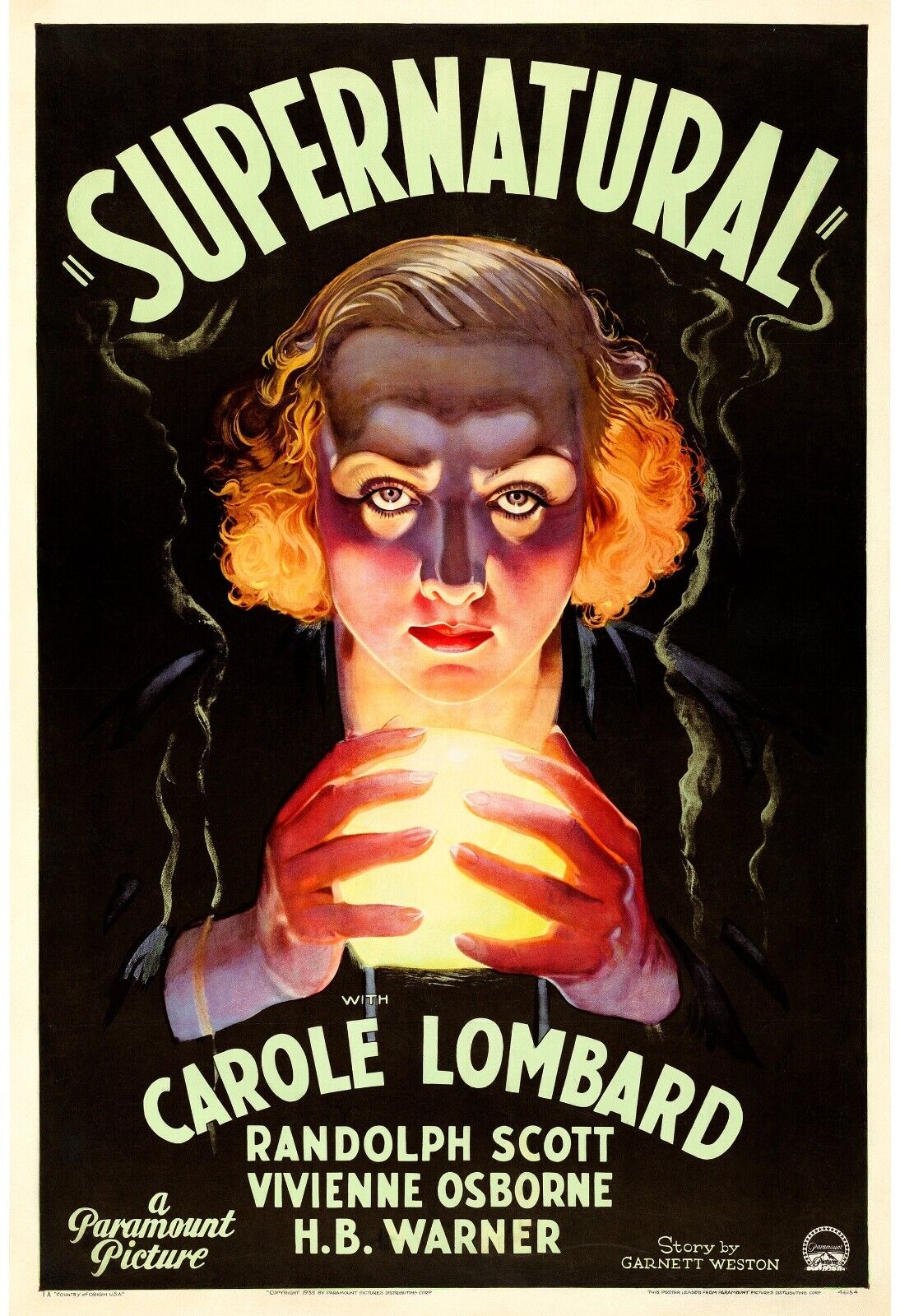 SUPERNATURAL, CAROLE LOMBARD, 1933, Repro cinema poster, HQ