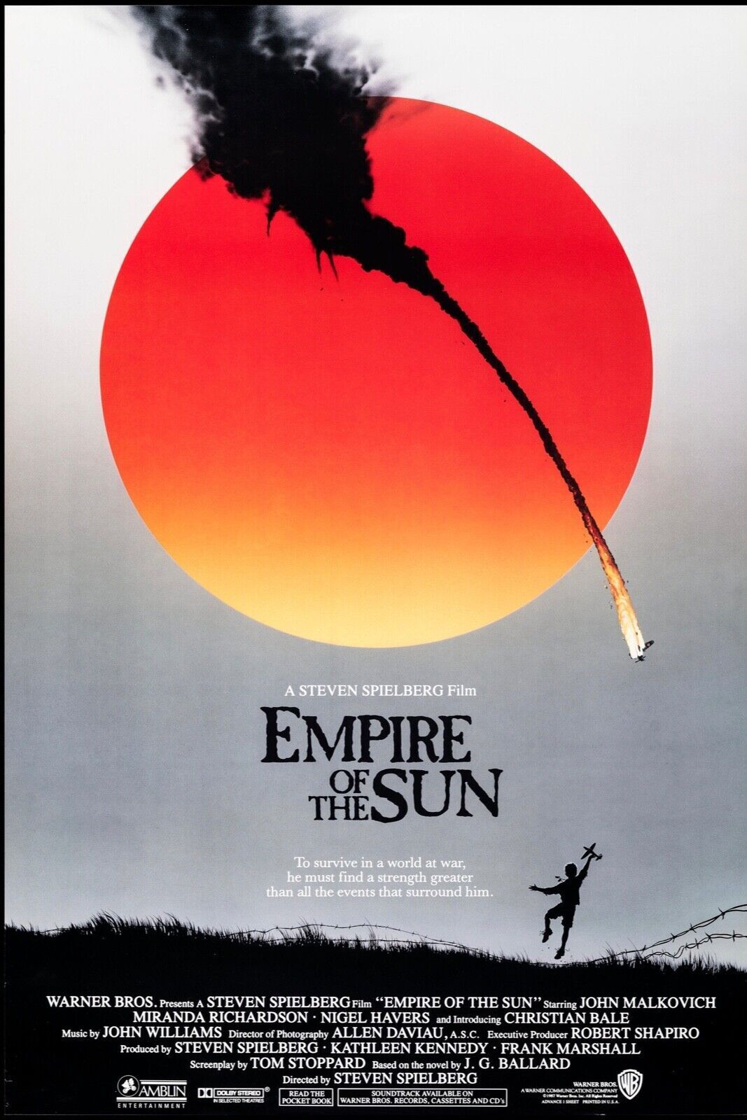 EMPIRE OF THE SUN, SPIELBERG, 1987, REPRO AFFICHE CINEMA VINTAGE