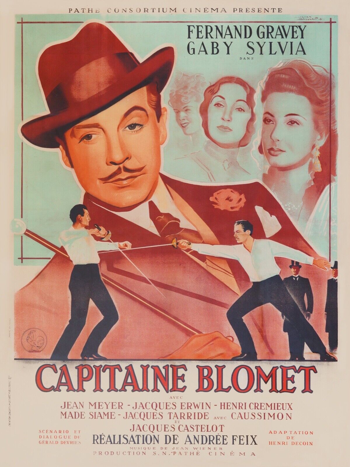 CAPITAINE BLOMET, FRANCIS GRAVET, 1947, REPRO MOVIE POSTER, VINTAGE, HQ