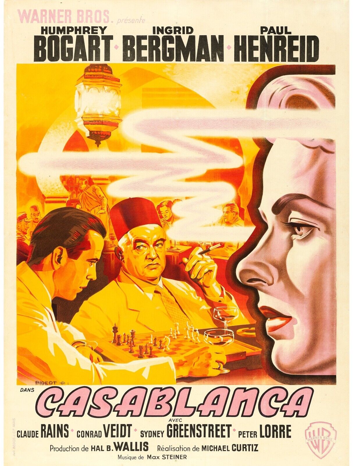 CASABLANCA, BOGART, BERGMAN, HENREID - REPRO AFFICHE CINEMA VINTAGE