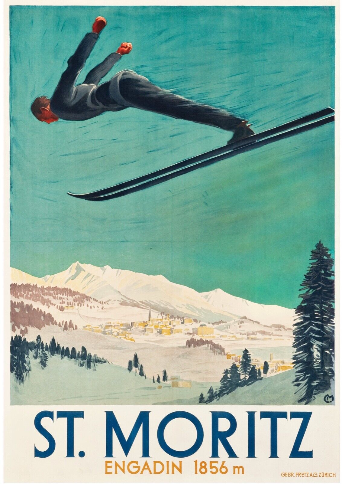 ST. MORITZ, SWITZERLAND, ENGADIN 185, M REPRO VINTAGE TRAVEL POSTER, HQ