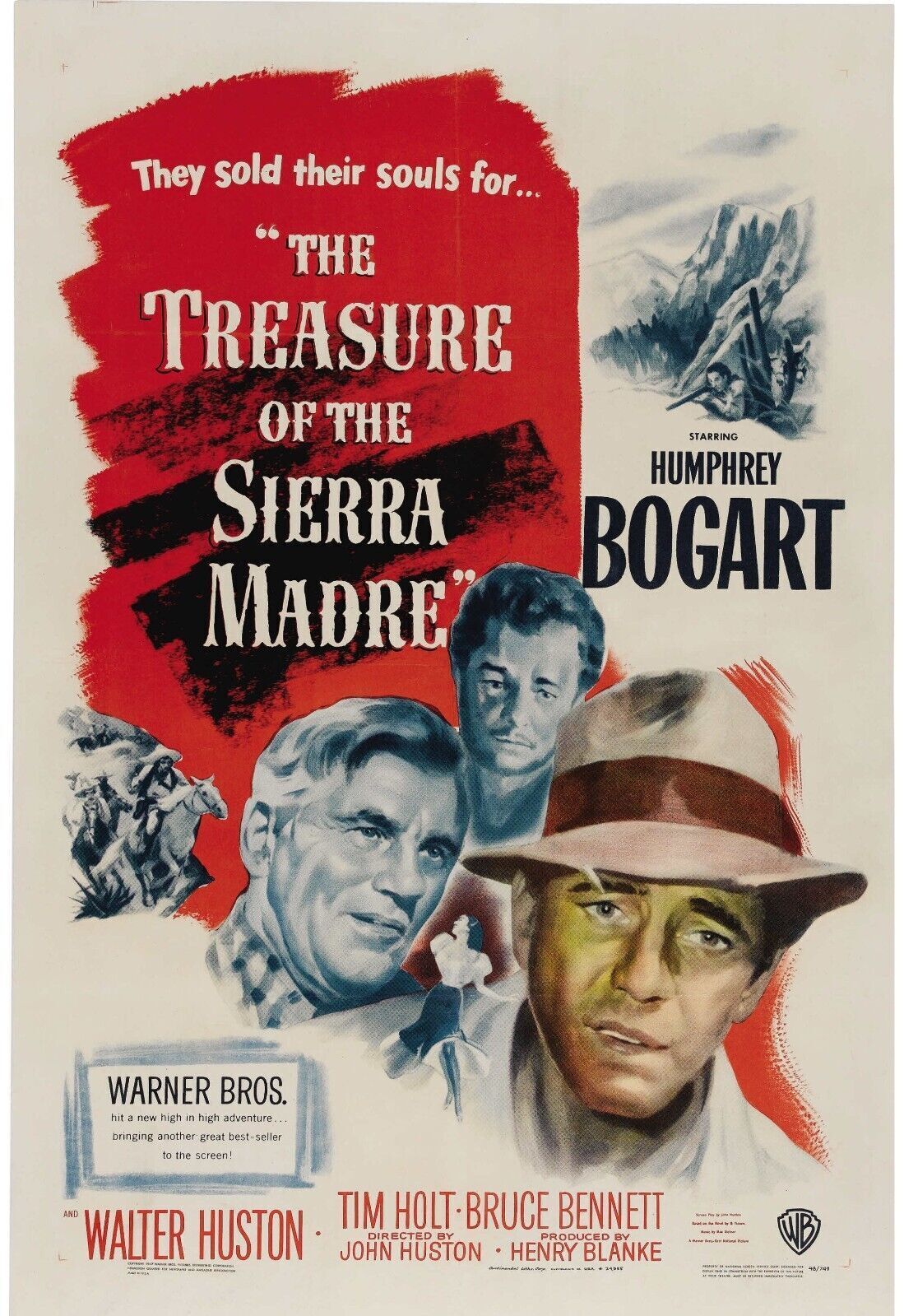 LE TRÉSOR DE LA SIERRA MADRE, HUMPHREY BOGART, 1948, Repro affiche CINEMA, VINTAGE, HQ