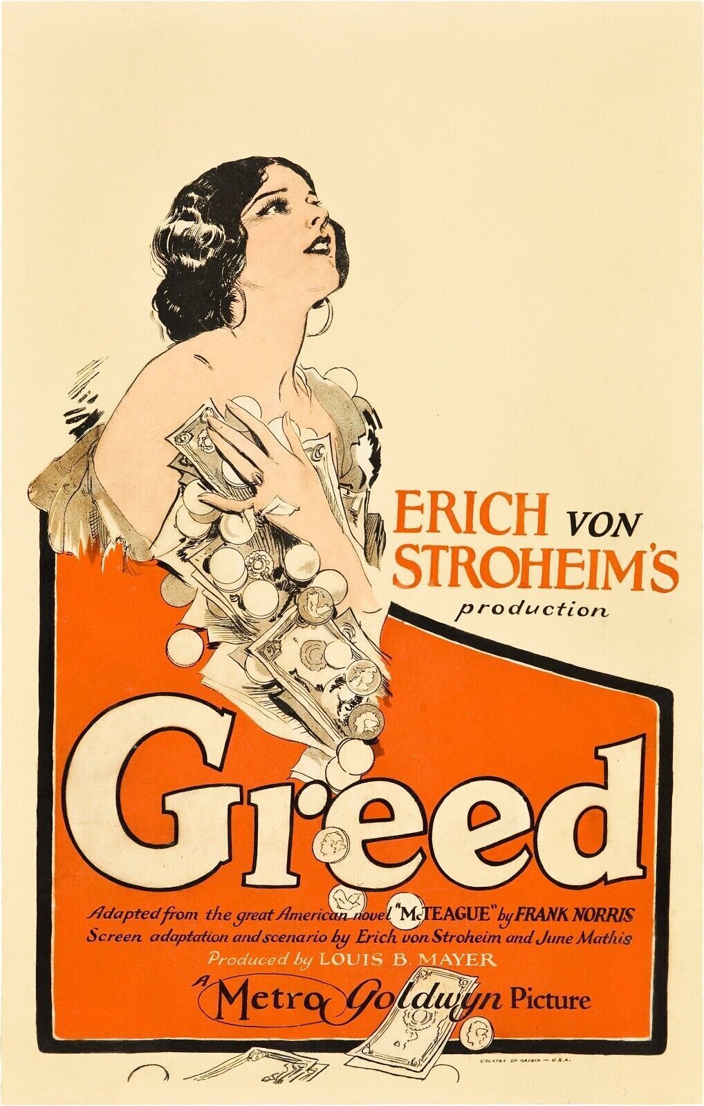 GREED, ERIC VON STROHEIM'S, 1924, repro affiche cinéma, HQ