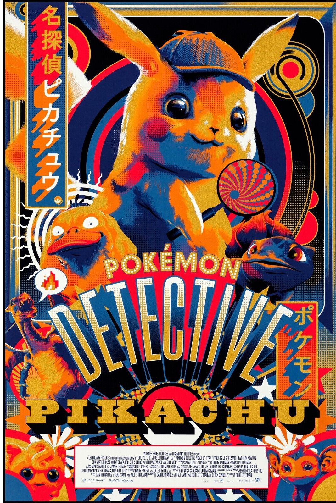 POKEMON DETECTIVE PIKACHU, ROB LETTERMAN, 2019, Repro affiche de cinema VINTAGE, HQ