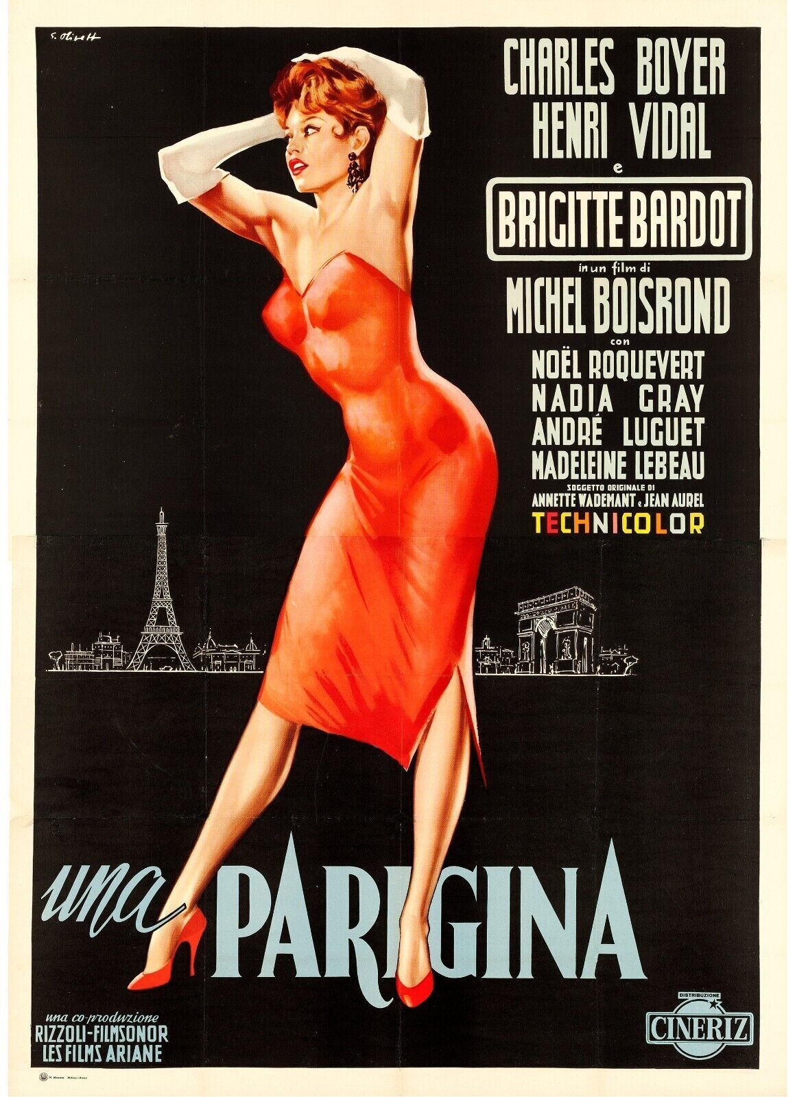 UNE PARISIENNE, BRIGITTE BARDOT, CHARLES BOYER, REPRO AFFICHE CINEMA VINTAGE, HQ