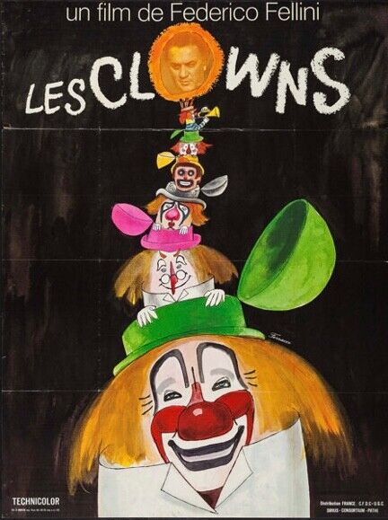 LES CLOWNS, FEDERICO FELLINI, 1970, REPRO MOVIE POSTER, VINTAGE, HQ
