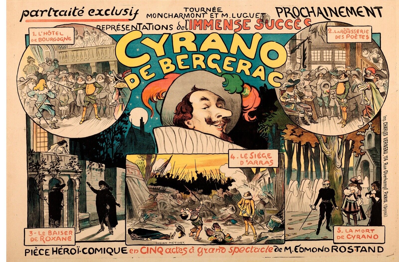 CYRANO DE BERGERAC, JOSÉ FERRER, 1950, REPRODUCCIÓN DE CARTEL DE PELÍCULA, VINTAGE, HQ