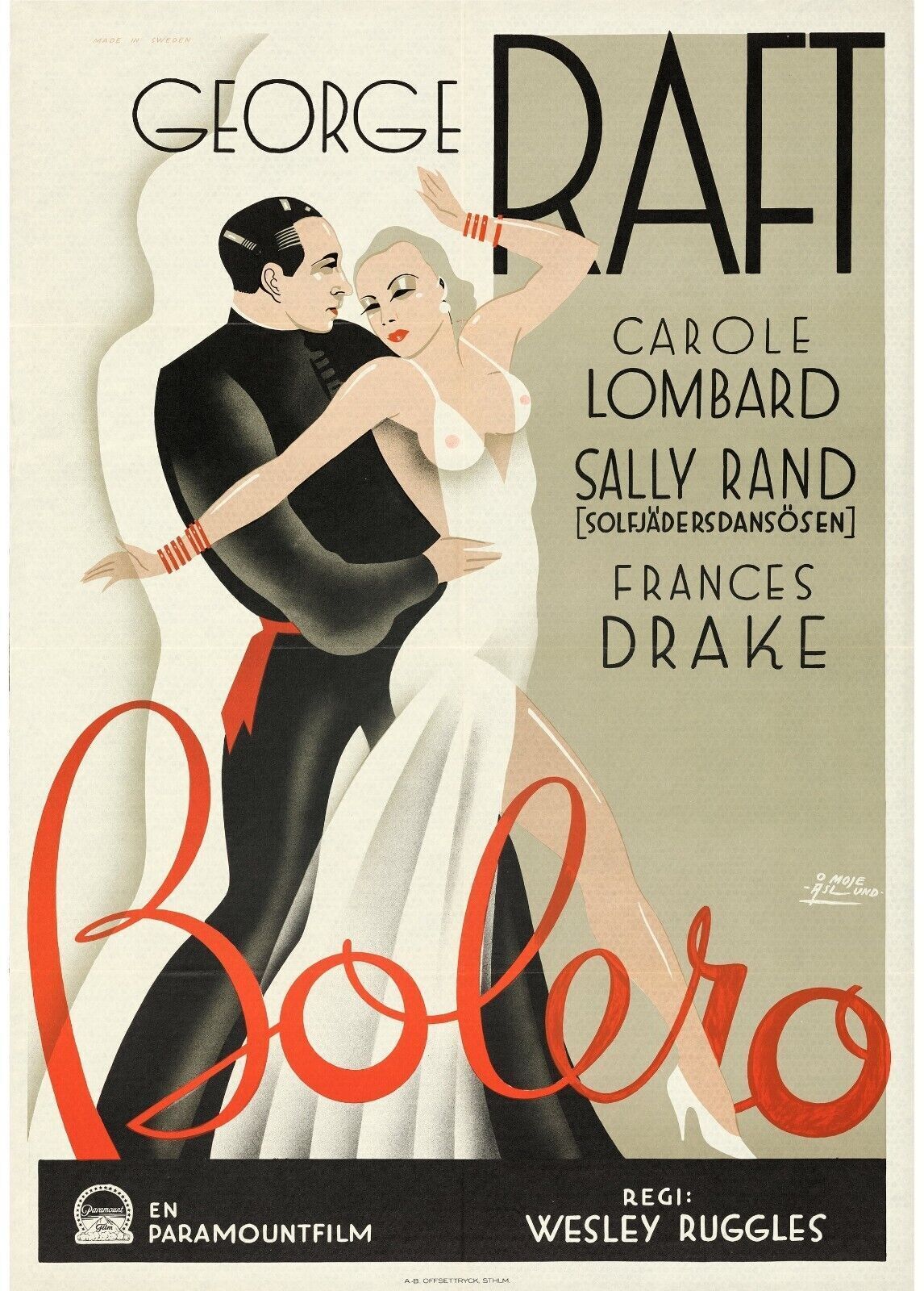 BOLERO, CAROLE LOMBARD, 1934, REPRODUCCIÓN DE CARTEL DE PELÍCULA, VINTAGE, HQ