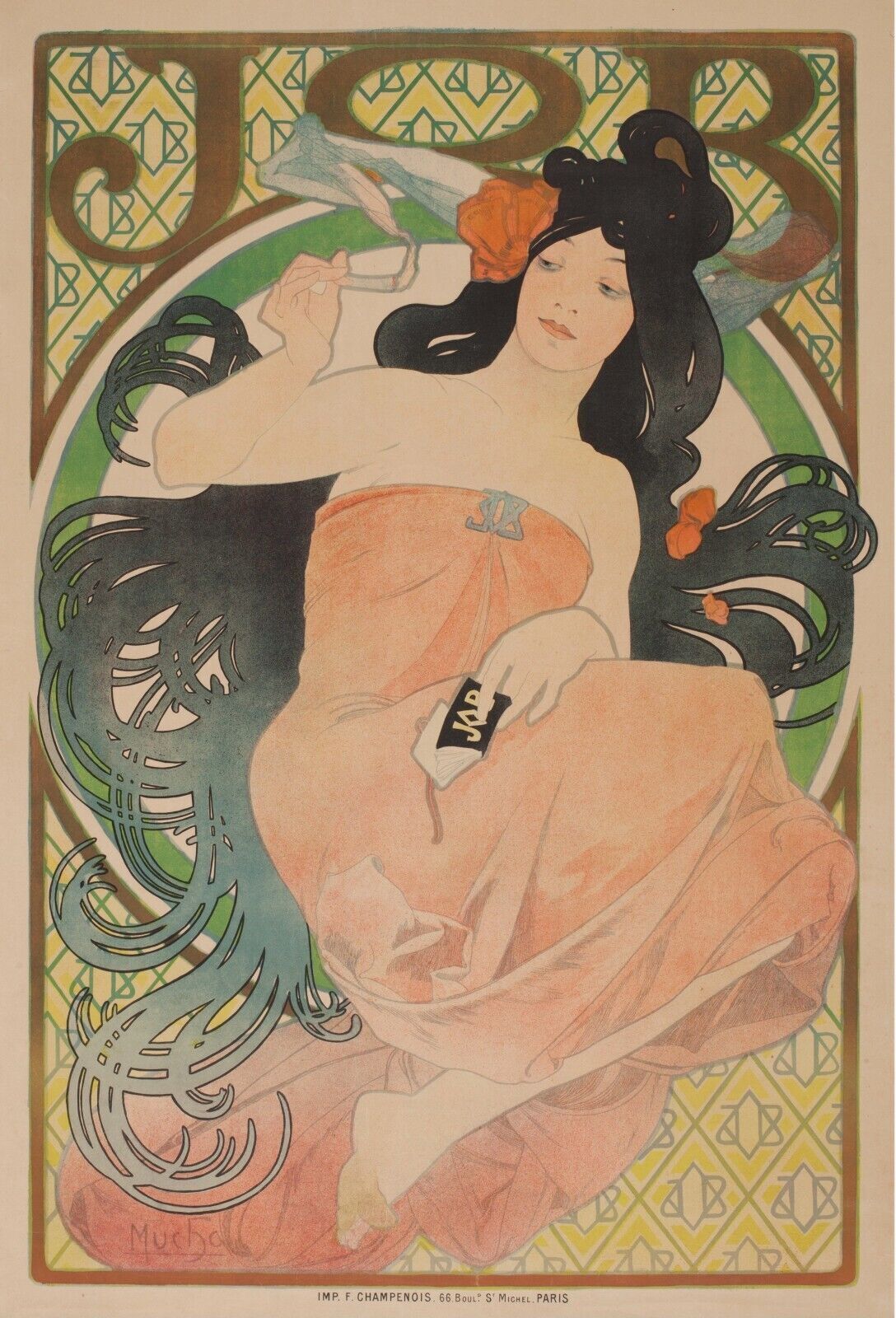 JOB, ALPHONSE MUCHA, REPRO AFFICHE PUBLICITAIRE VINTAGE, HQ