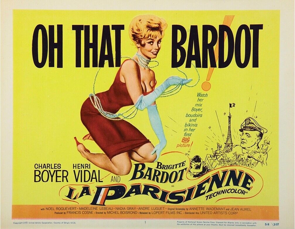 LA PARISIENNE, BRIGITTE BARDOT, 1957, REPRO AFFICHE DE CINÉMA VINTAGE, HQ