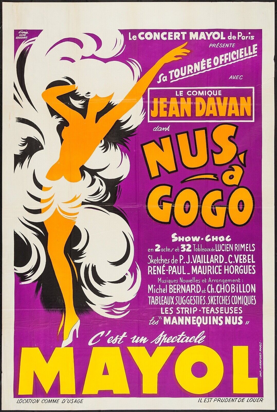 NUS À GOGO MAYOL, JEAN DAVAN, REPRO AFFICHE MUSQIUE VINTAGE HQ