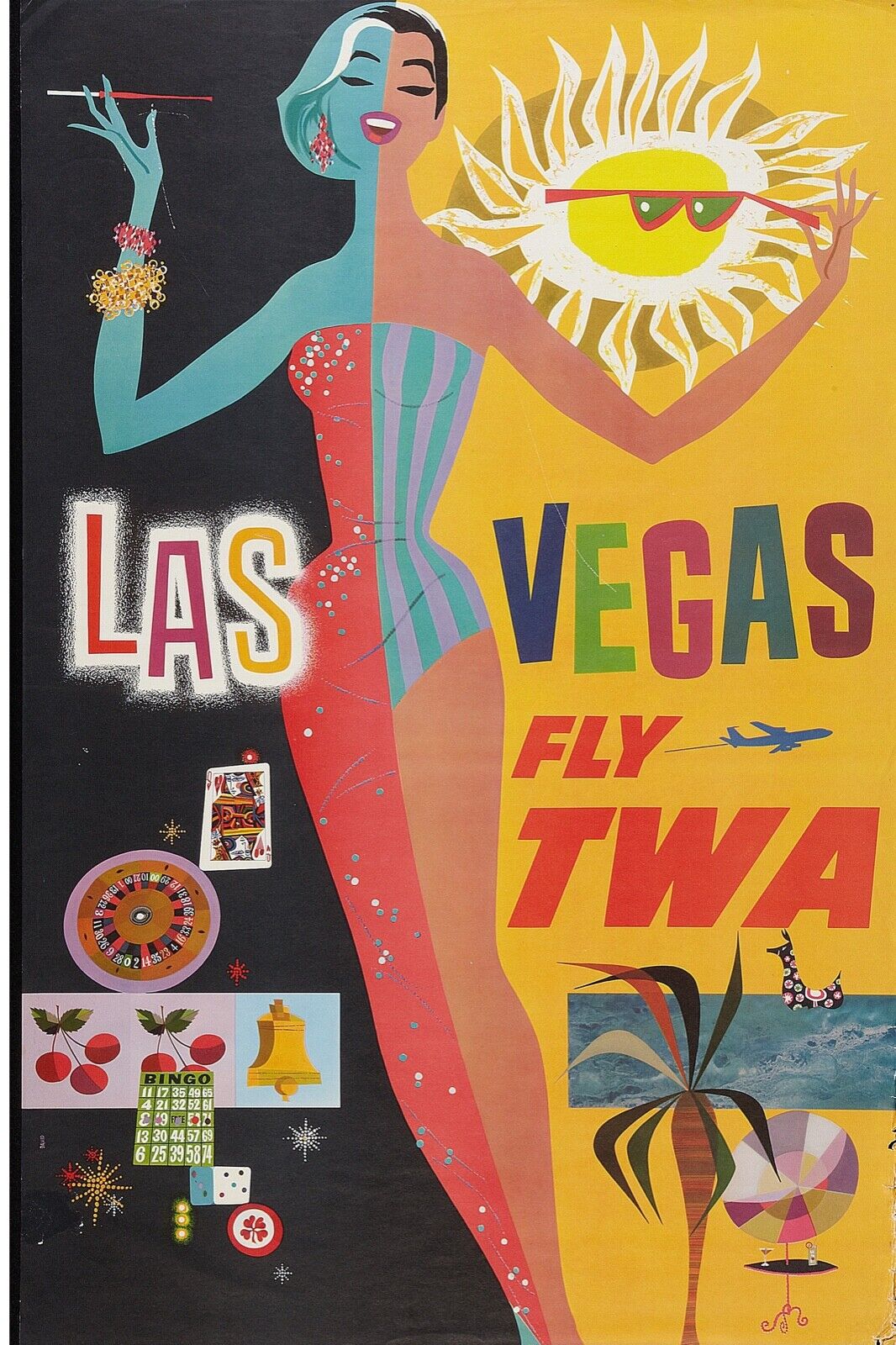 LAS VEGAS, FLY TWA, USA, REPRO VINTAGE TRAVEL POSTER, HQ