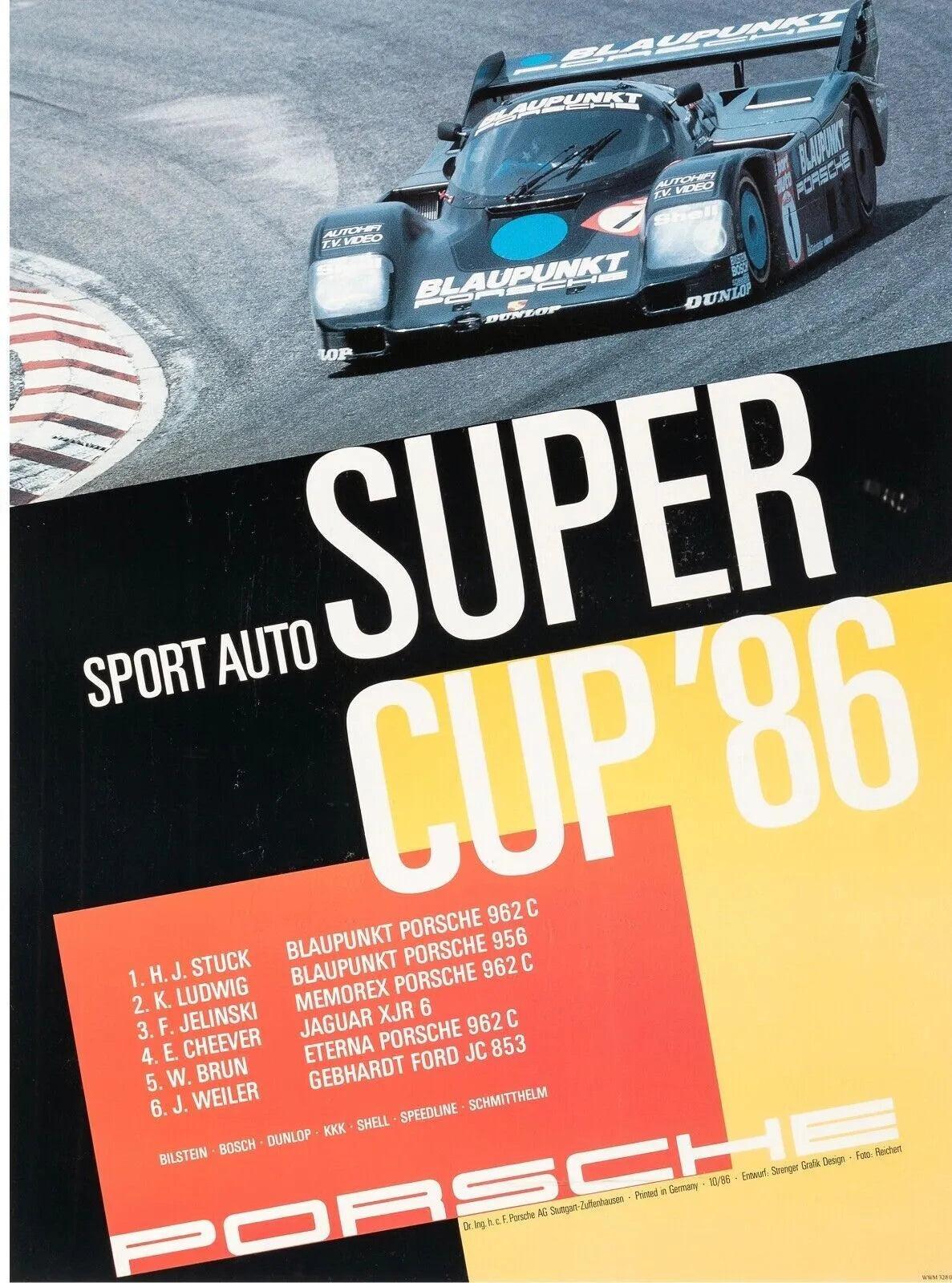 PORSCHE SPORT AUTO SUPER CUP'86, Reproducción de póster DEPORTIVO, VINTAGE, HQ