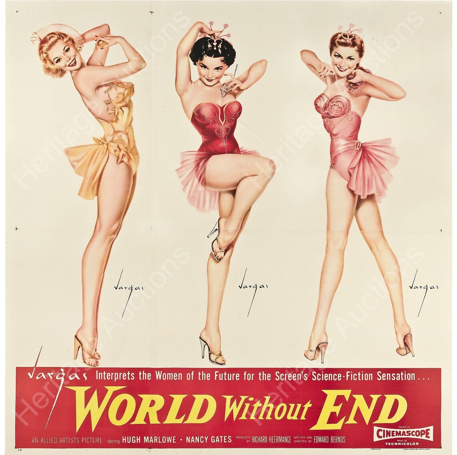 PLANET DES GRAUENS, WORLD WITHOUT END, HUGH MARLOWE, 1956, EDWARD BERNDS, REPRO AFFICHE DE CINEMA VINTAGE, HQ