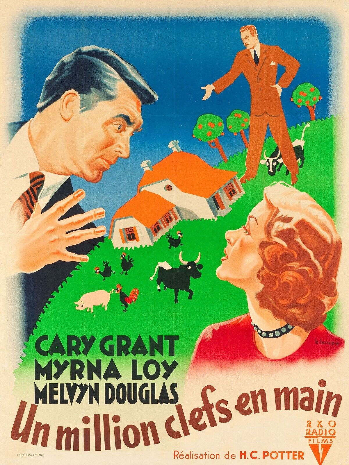 UN MILLION CLEFS EN MAIN, CARY GRANT, MYRNA LOY, REPRO AFFICHE DE CINEMA VINTAGE