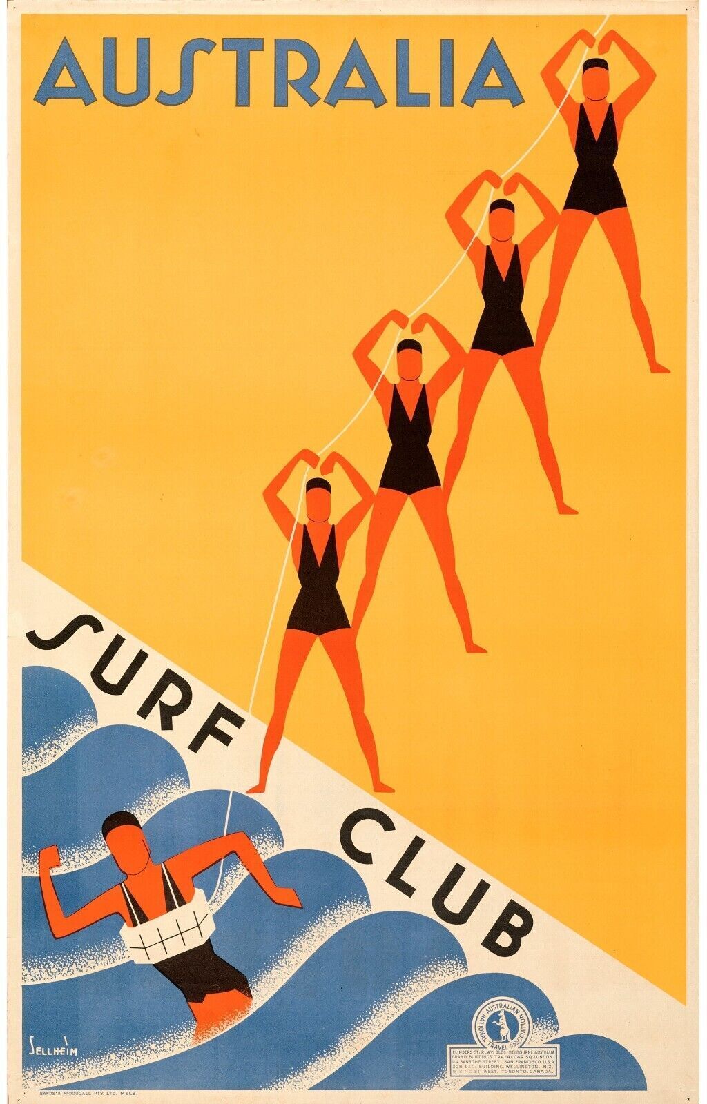 AUSTRALIA SURF CLUB, REPRO PUBLICITY POSTER, VINTAGE, HQ