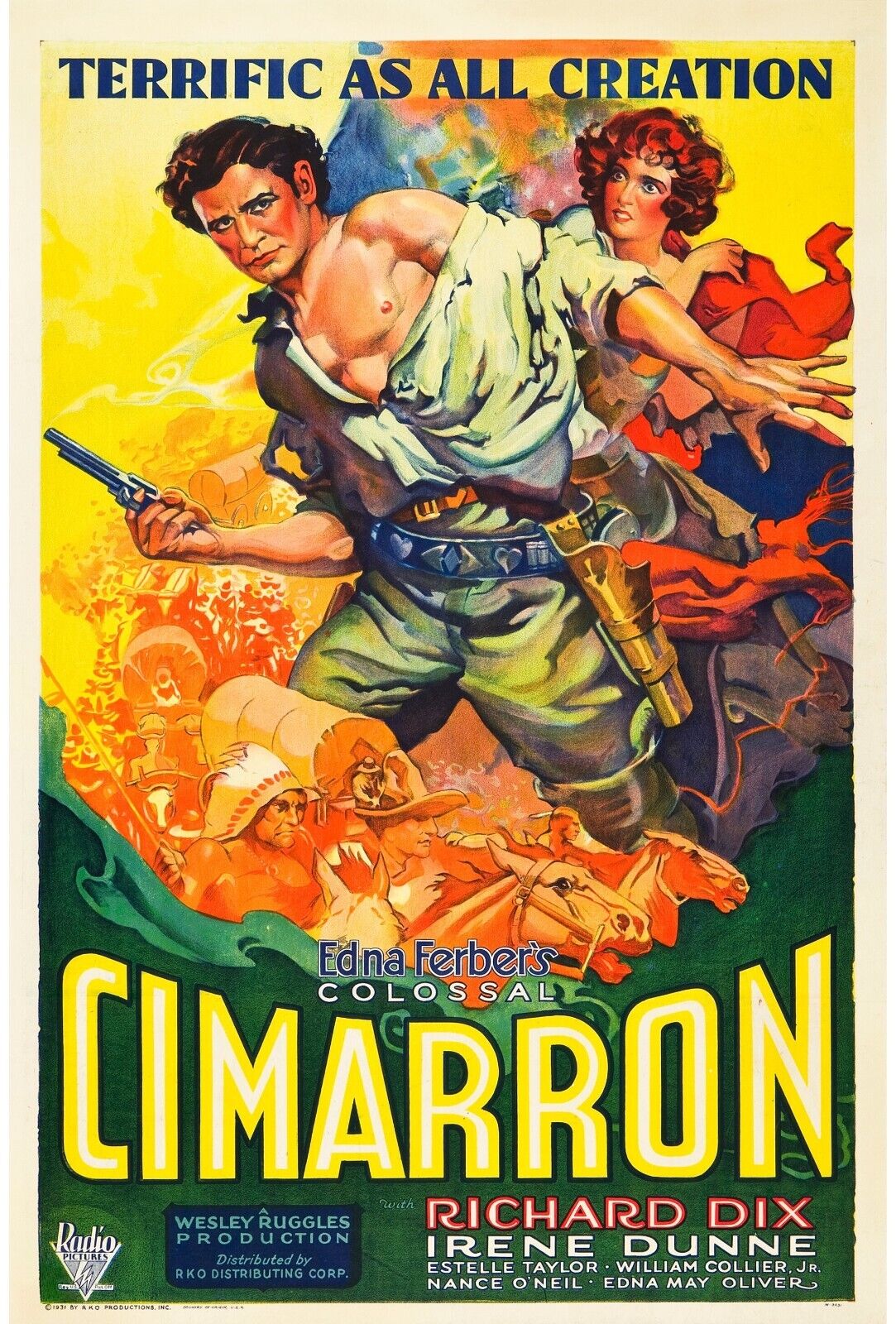 CIMARRON, RICHARD DIX, 1931, REPRODUCCIÓN DE CARTEL DE PELÍCULA, VINTAGE, SEGUNDA CALIDAD