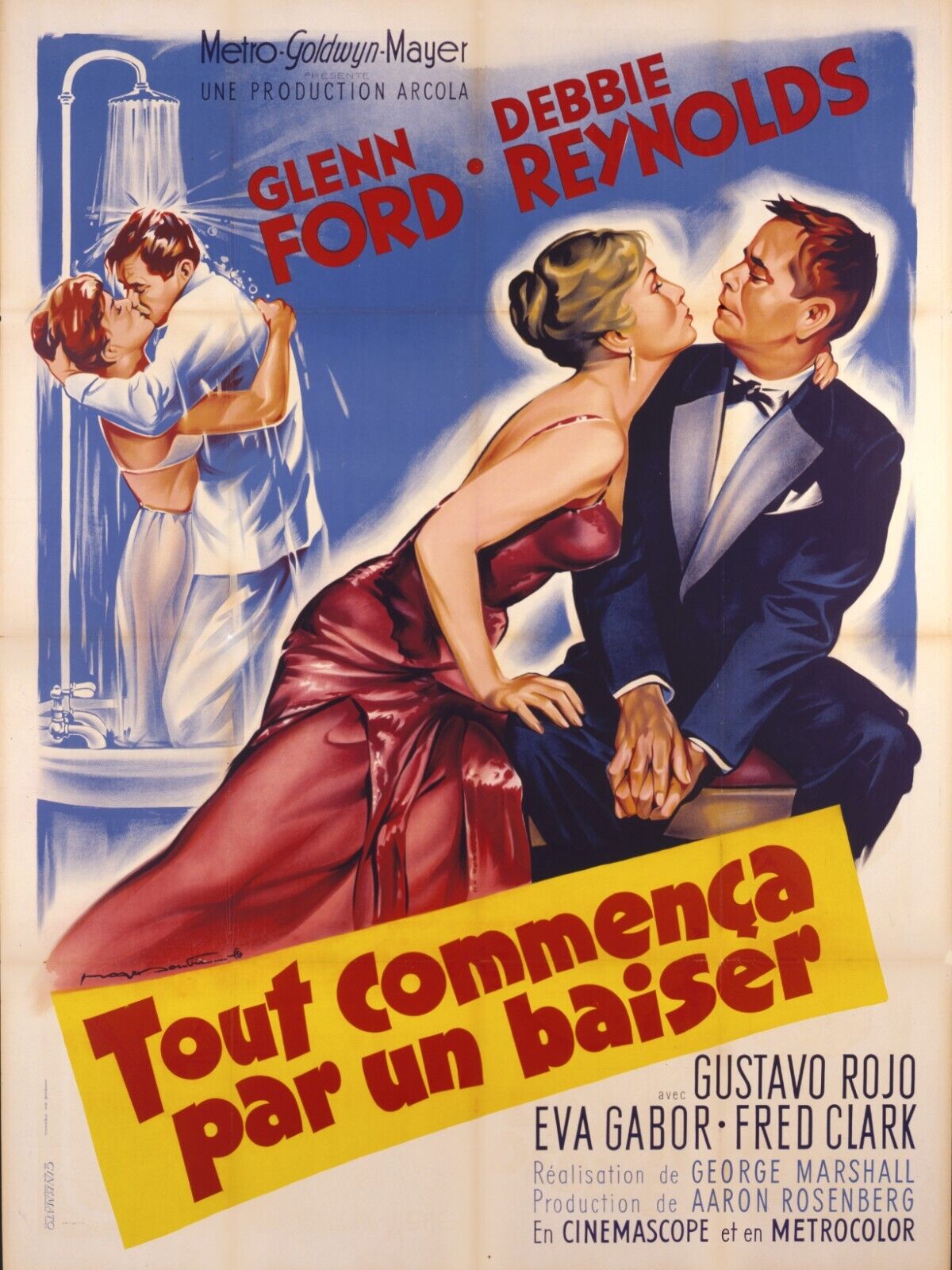 TODO COMENZÓ CON UN BESO, GLENN FORD, AVA GARDNER, REPRODUCCIÓN DE CARTEL DE CINE VINTAGE, HQ