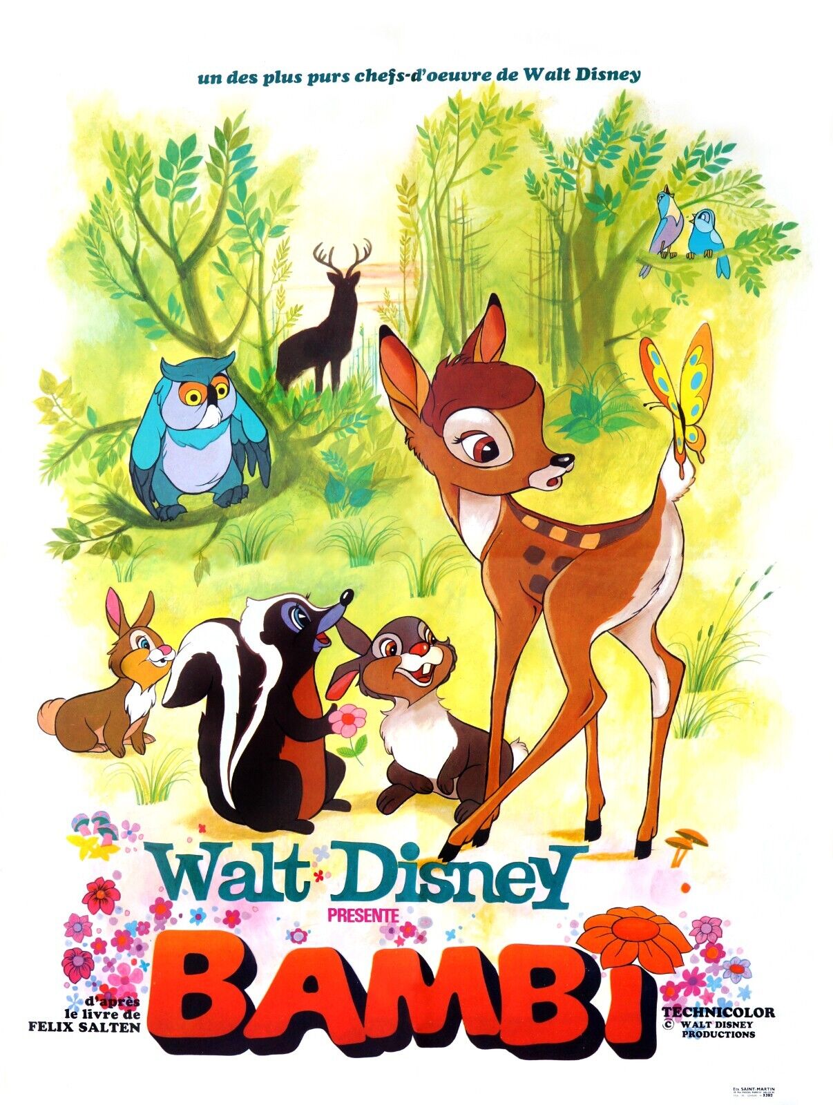 BAMBI, WALT DISNEY, 1942, REPRO MOVIE POSTER, VINTAGE, HQ