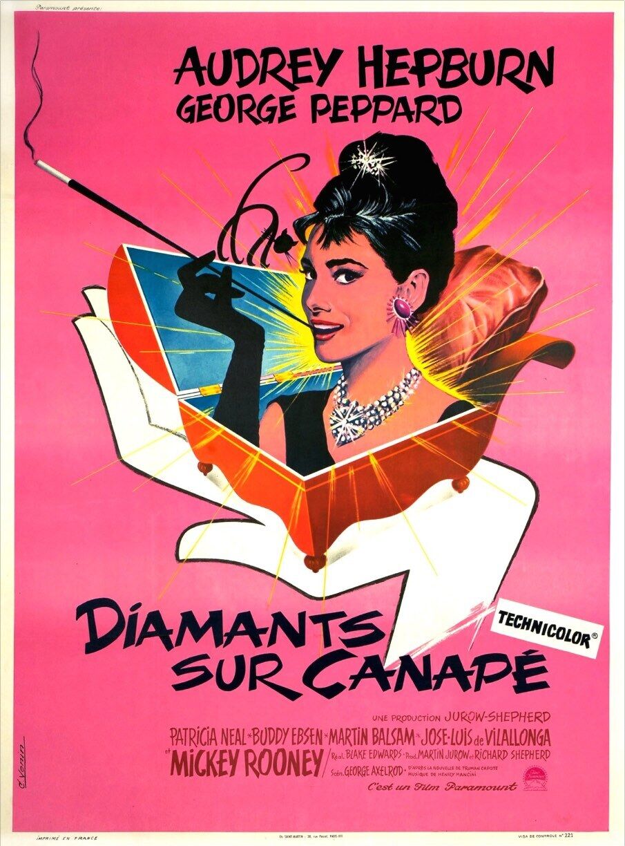 DIAMANTES EN EL DORMITORIO, AUDREY HEPBURN, 1961, REPRODUCCIÓN DE CARTEL DE PELÍCULA, VINTAGE, HQ