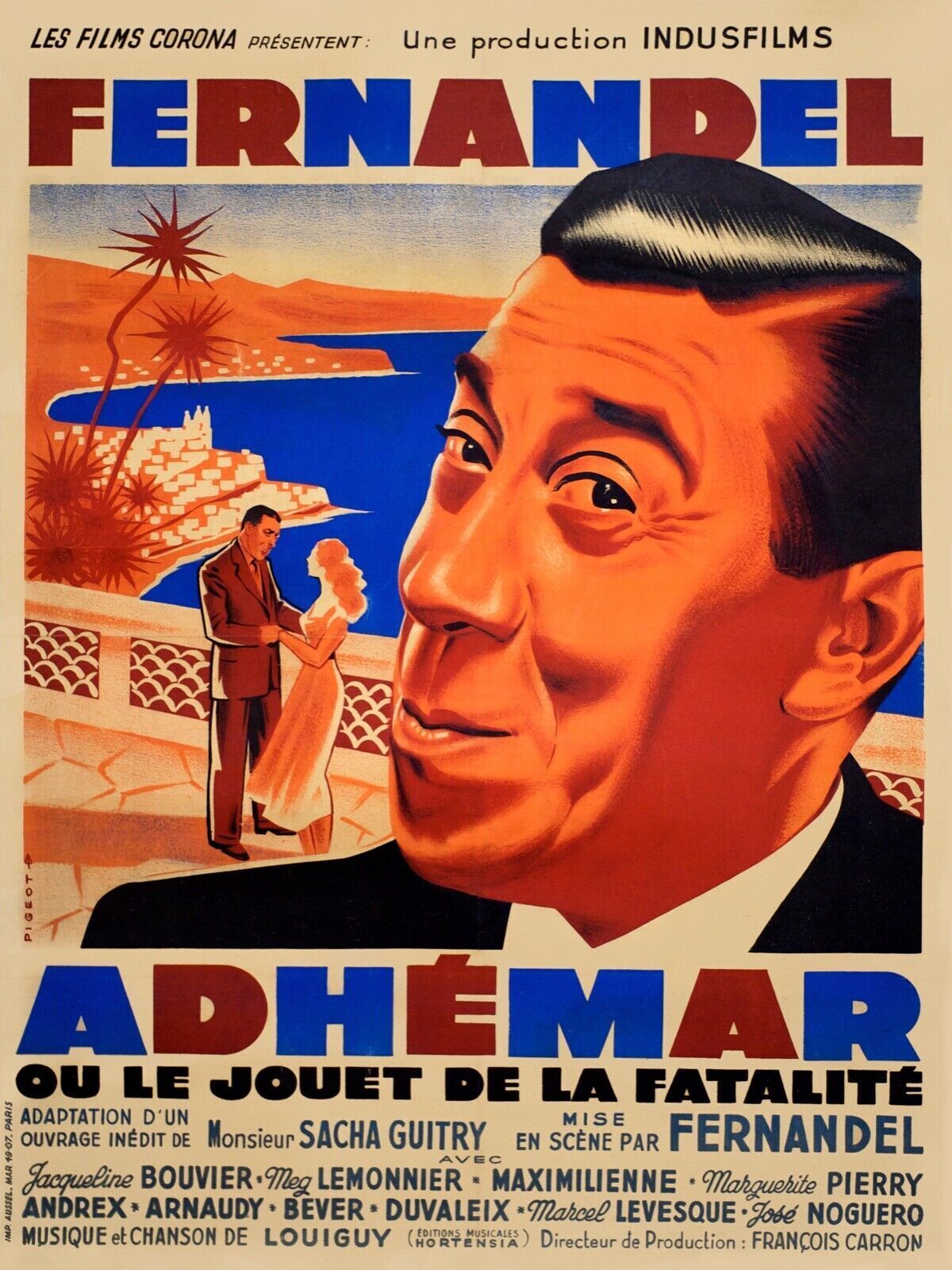 ADHÉMAR OU LE JOUET DE LA FATALITÉ, FERNANDEL, 1951, REPRO MOVIE POSTER, VINTAGE, HQ