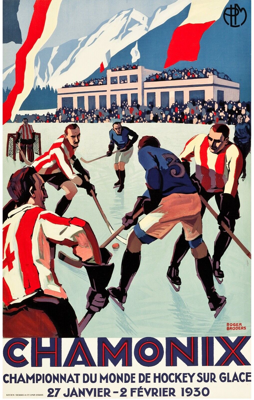 CHAMONIX – HOCKEY SUR GLACE, 1930, REPRO AFFICHE SPORT VINTAGE HQ