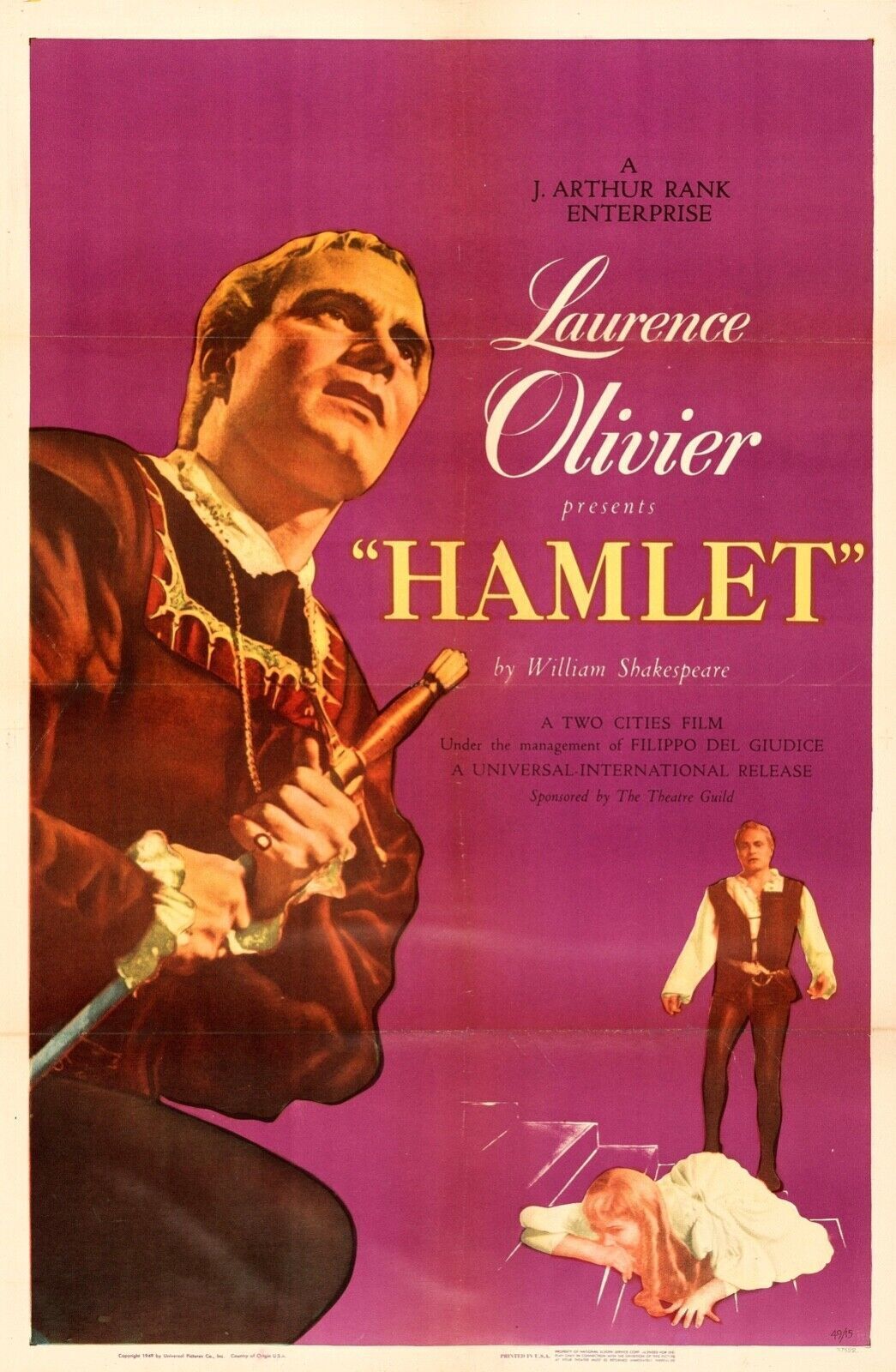 HAMLET, LAURENCE OLIVIER, 1948, REPRO MOVIE POSTER, VINTAGE, HQ.