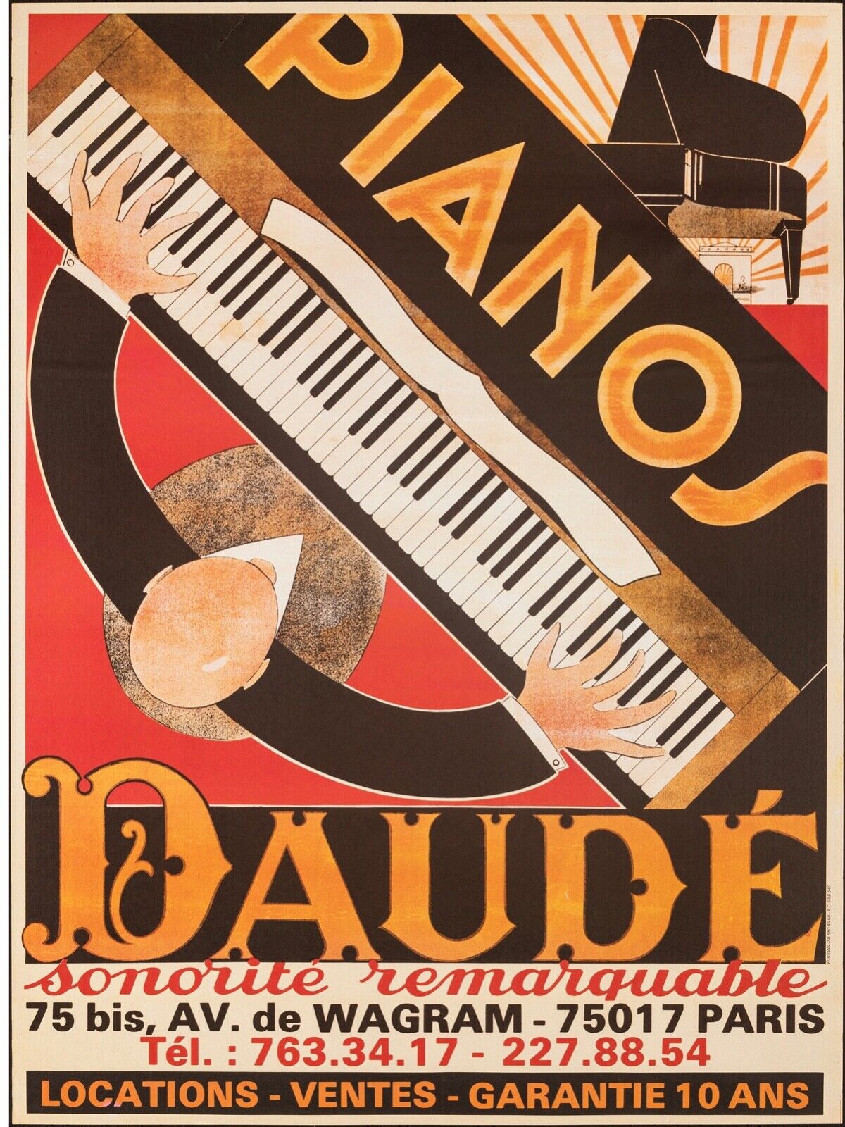 PIANO DAUDÉ, PARIS, REPRO AFFICHE MUSIQUE VINTAGE HQ
