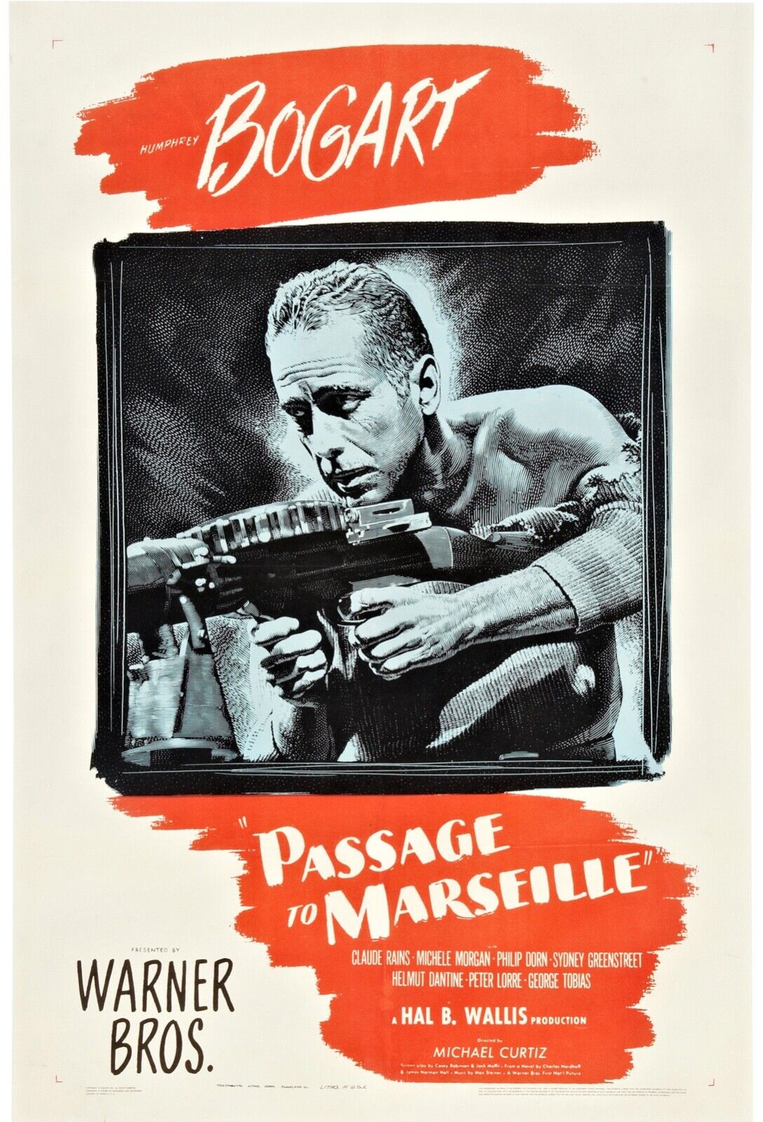 PASSAGE TO MARSEILLE, HUMPHREY BOGART, 1944,  REPRO AFFICHE CINEMA VINTAGE, HQ
