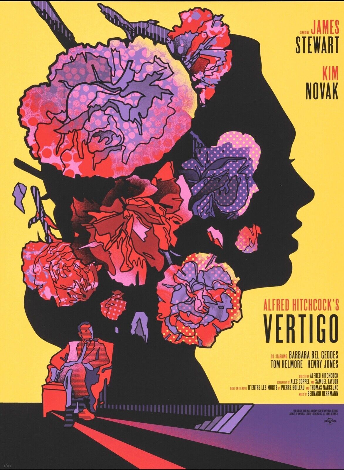 VERTIGO (SUEURS FROIDES), JAMES STEWART, KIM NOVAK, ALFRED HITCHCOCK, 1958,  REPRO AFFICHE CINEMA VINTAGE, HQ