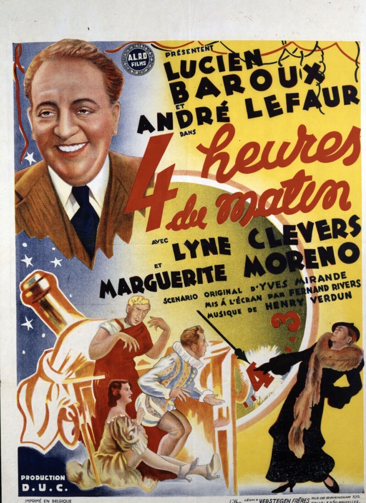 LES 4 HEURES DU MATIN, LUCIEN BAROUX, 1933, REPRO AFFICHE CINEMA VINTAGE, HQ