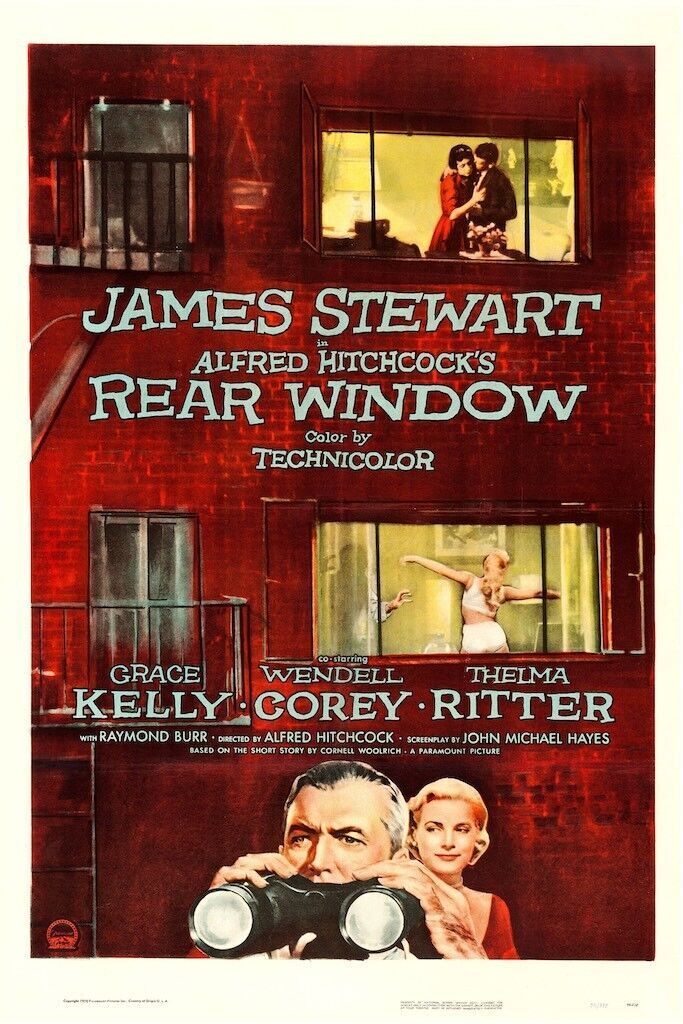 REAR WINDOW, JAMES STEWART, Repro VINTAGE HQ cinema poster.