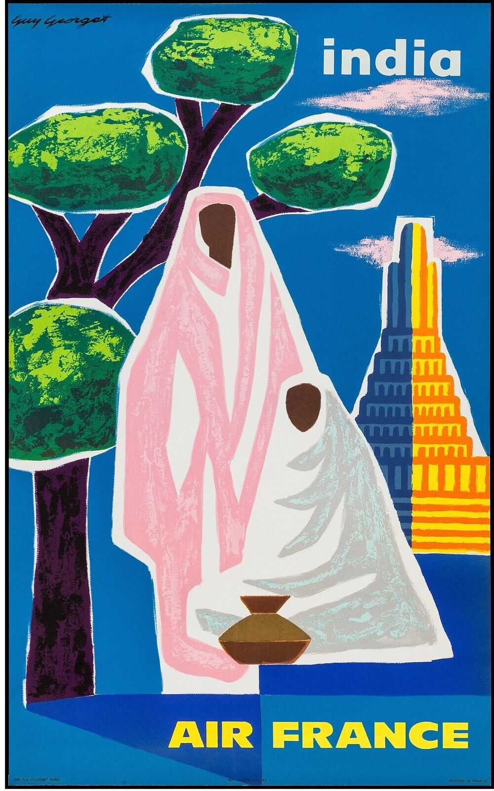 INDE (INDIA), AIR FRANCE, REPRO TRAVEL POSTER, VINTAGE, HQ.