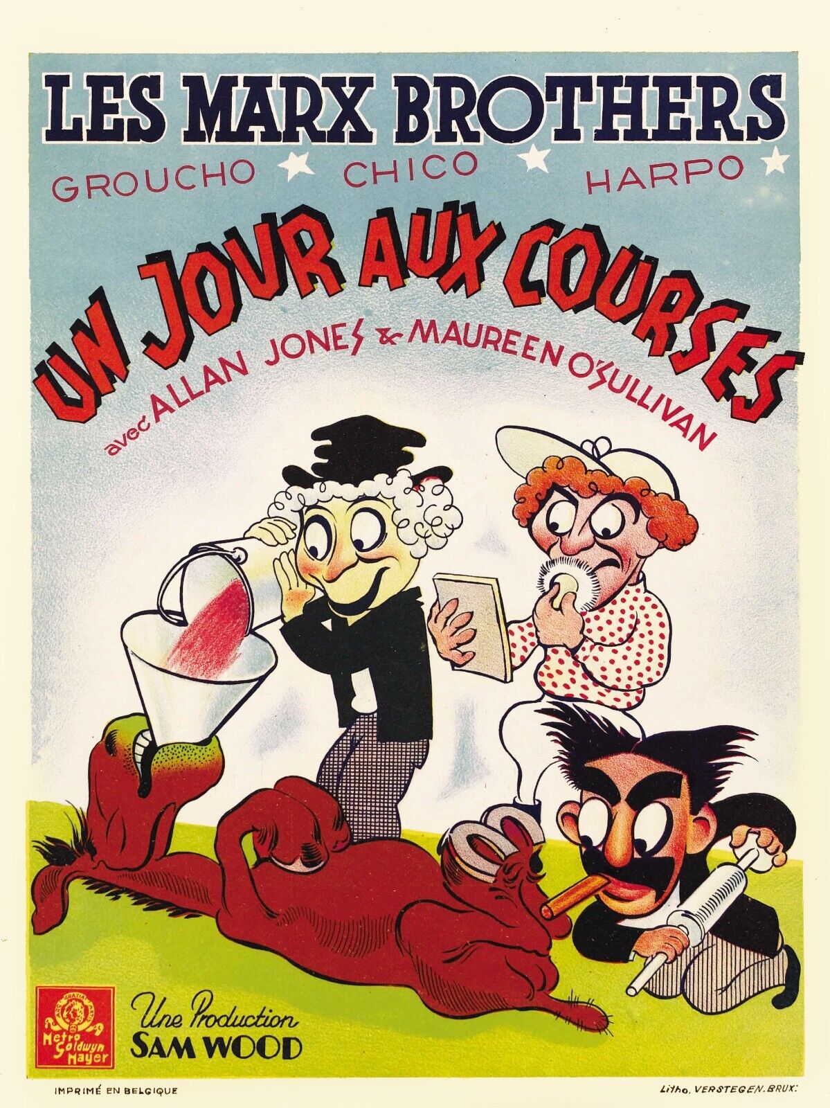 A DAY AT THE RACES, THE MARX BROTHERS, REPRO VINTAGE CINEMA POSTER