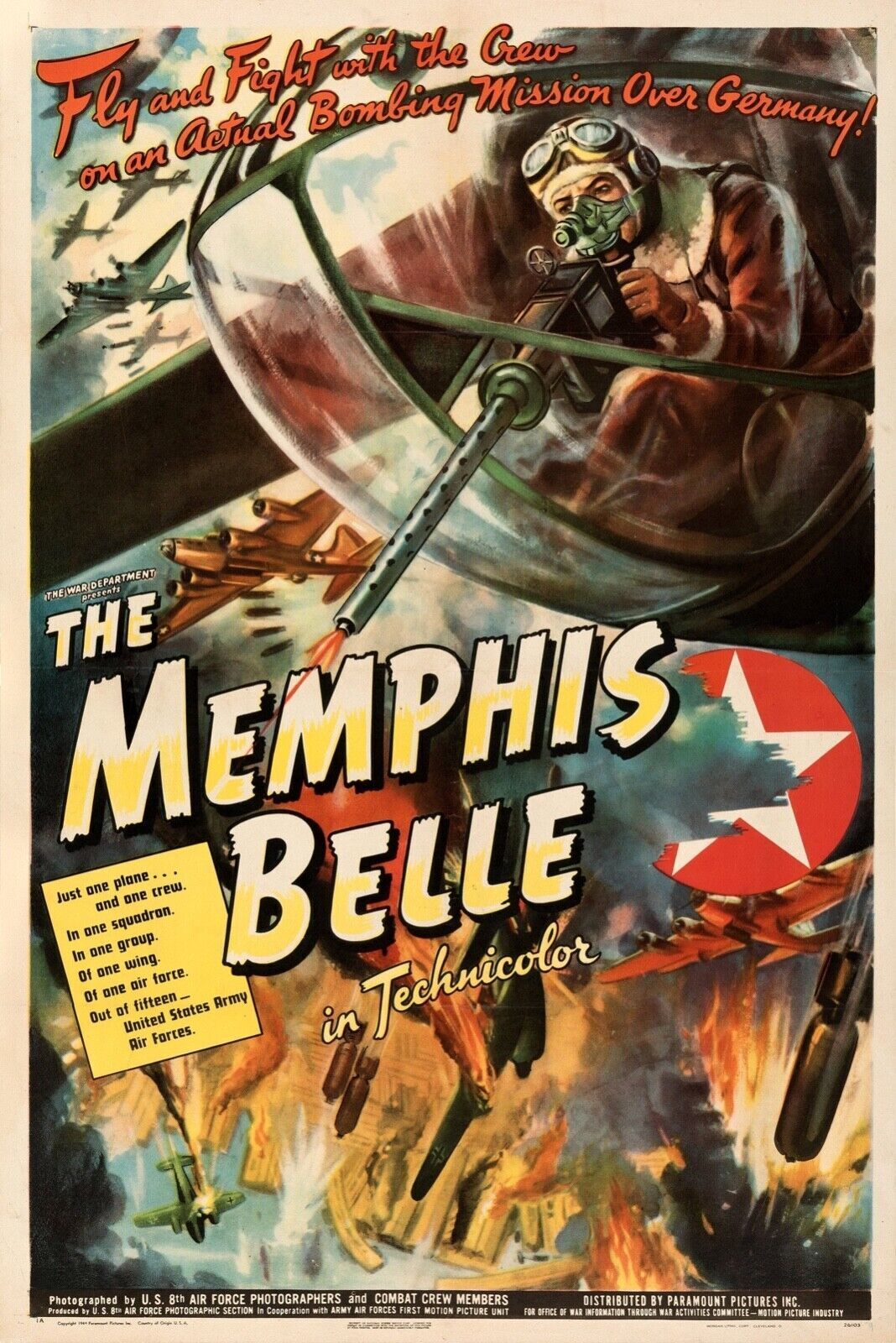 LE MEMPHIS BELLE, HISTOIRE D’UNE FORTERESSE, ROBERT MORGAN, 1944, REPRO AFFICHE CINEMA VINTAGE, HQ