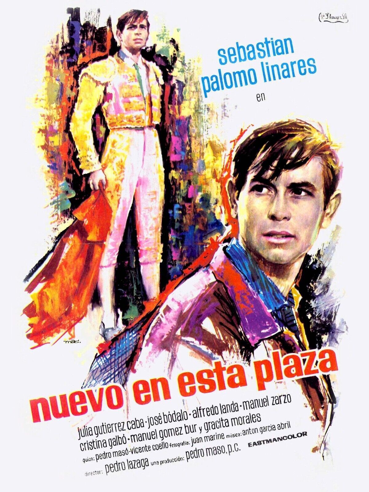 NUEVO EN ESTA PLAZA, SEBASTIÁN PALOMO LINARES, 1966, REPRO VINTAGE CINEMA POSTER, HQ