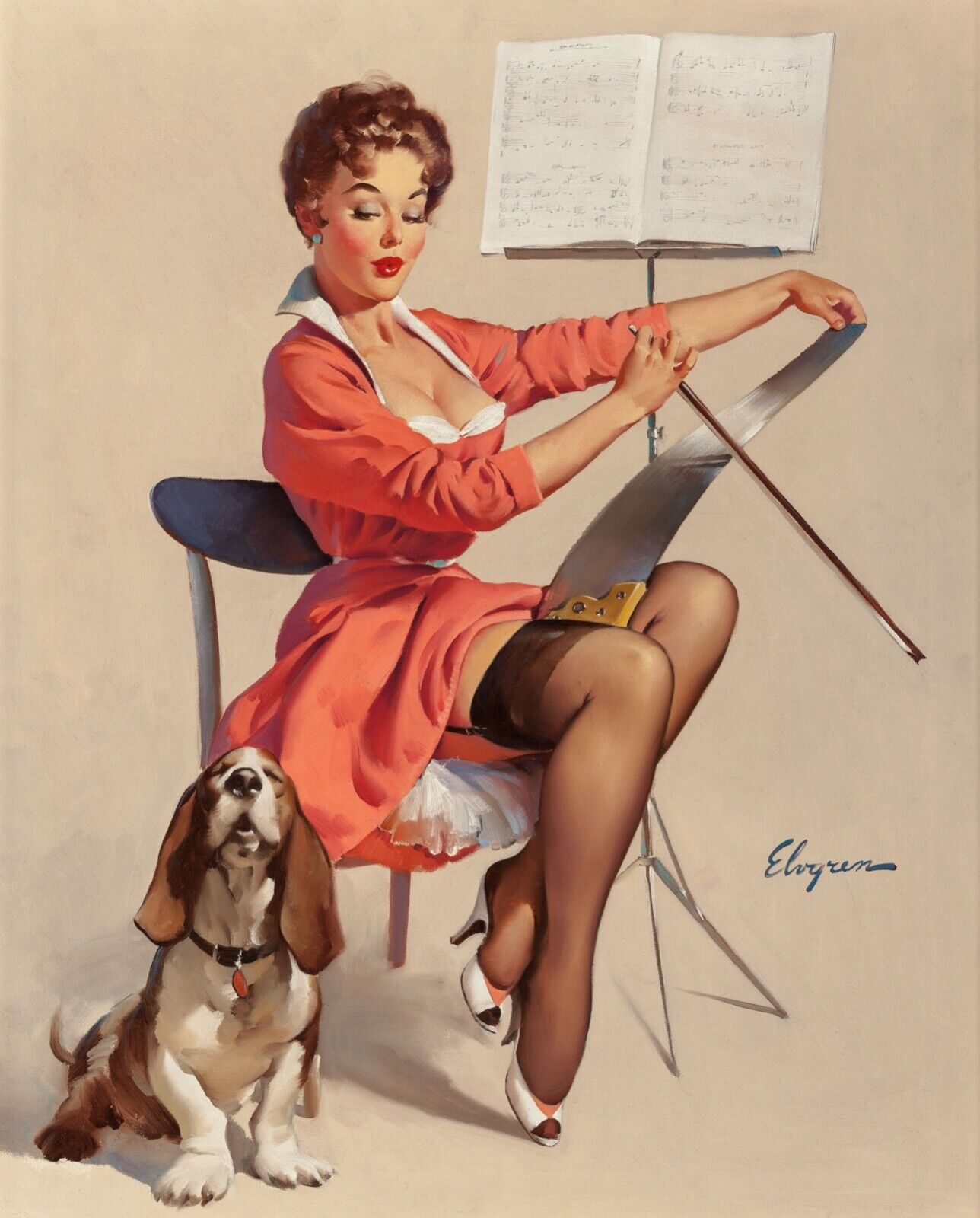 VIOLÍN PIN-UP, GIL ELVGRE, REPRODUCCIÓN DE CARTEL VINTAGE, HQ