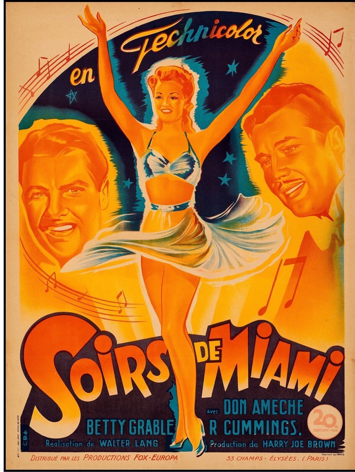 SOIRS DE MIAMI , BETTY GRABLE 1941 repro affiche de cinema, HQ