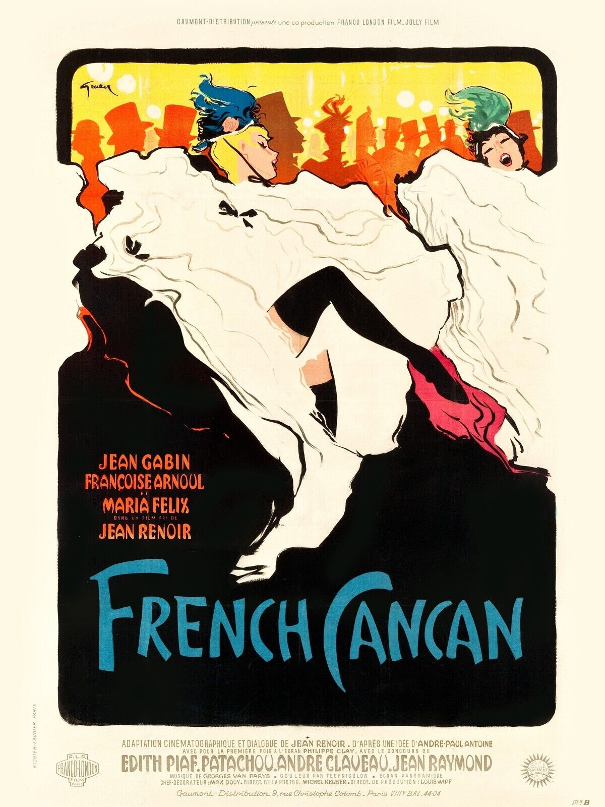 CANCAN FRANCÉS, JEAN GABIN, 1955, REPRODUCCIÓN DE CARTEL DE PELÍCULA, VINTAGE, ALTA CALIDAD