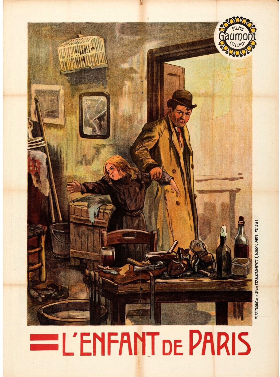 EL NIÑO DE PARÍS, GAUMONT, 1913, REPRODUCCIÓN DE CARTEL DE PELÍCULA, VINTAGE, HQ