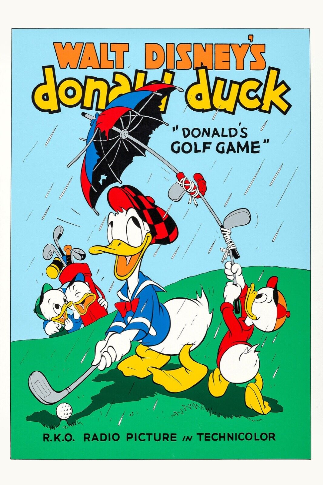 DONALD DUCK GOLF, WALT DISNEY, 1938, REPRO MOVIE POSTER, VINTAGE, HQ
