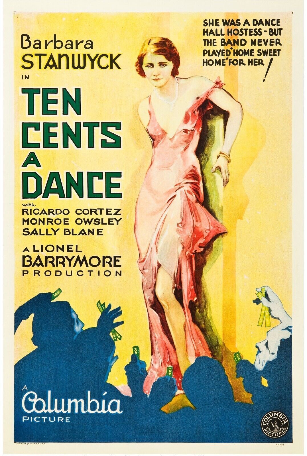 TEN CENTS A DANCE, BARBARA STANWYCK, 1931, REPRO AFFICHE VINTAGE, HQ