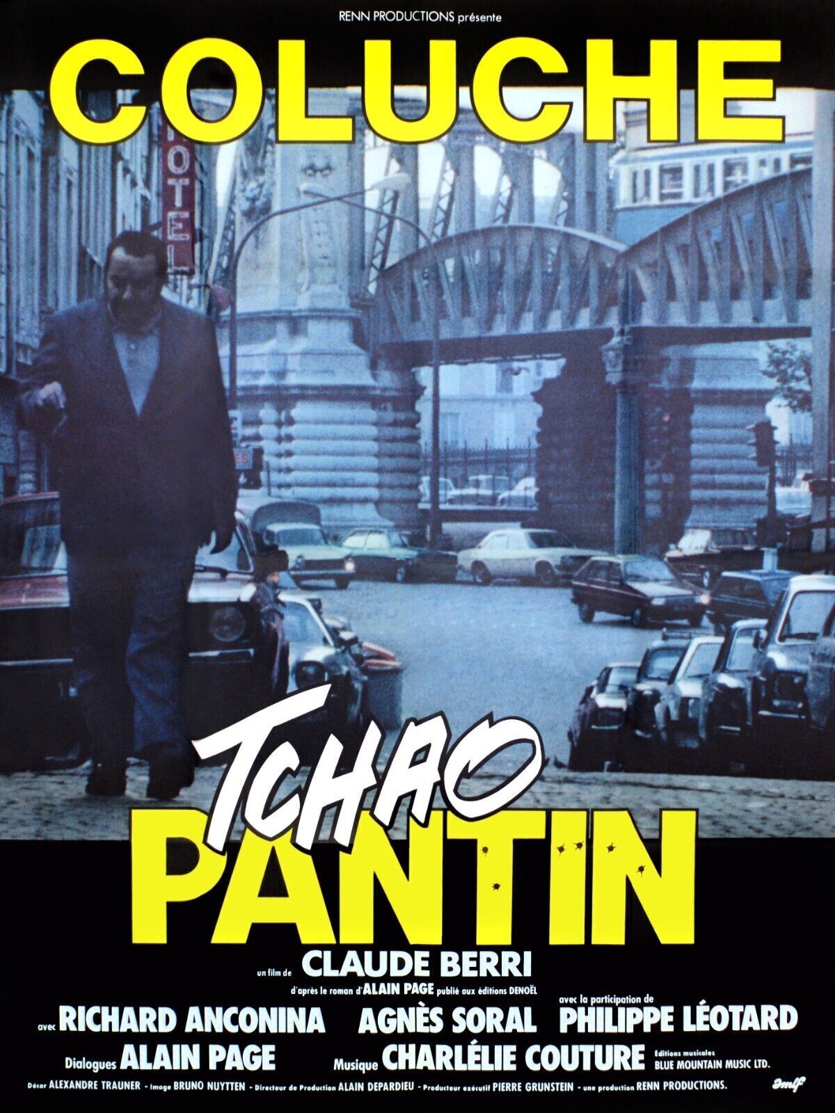 TCHAO PANTIN, COLUCHE, REPRO VINTAGE CINEMA POSTER, 1983, HQ