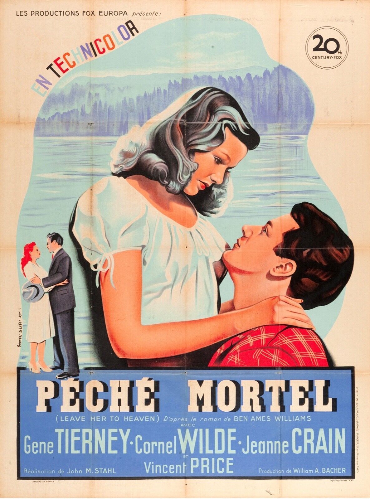 PÉCHÉ MORTEL, GENE TIERNEY, 1945, REPRO AFFICHE CINEMA VINTAGE, HQ