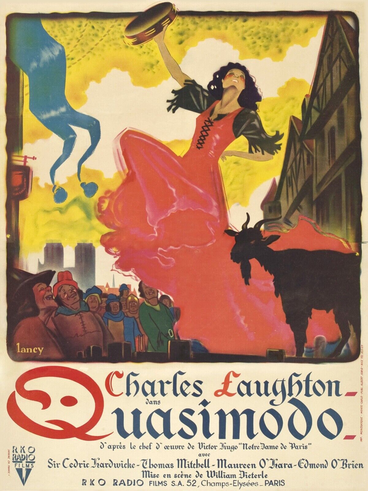 QUASIMODO, EL JOROBADO DE NOTRE DAME, CHARLES LAUGHTON, 1939, REPRODUCCIÓN DE CARTEL DE CINE, HQ