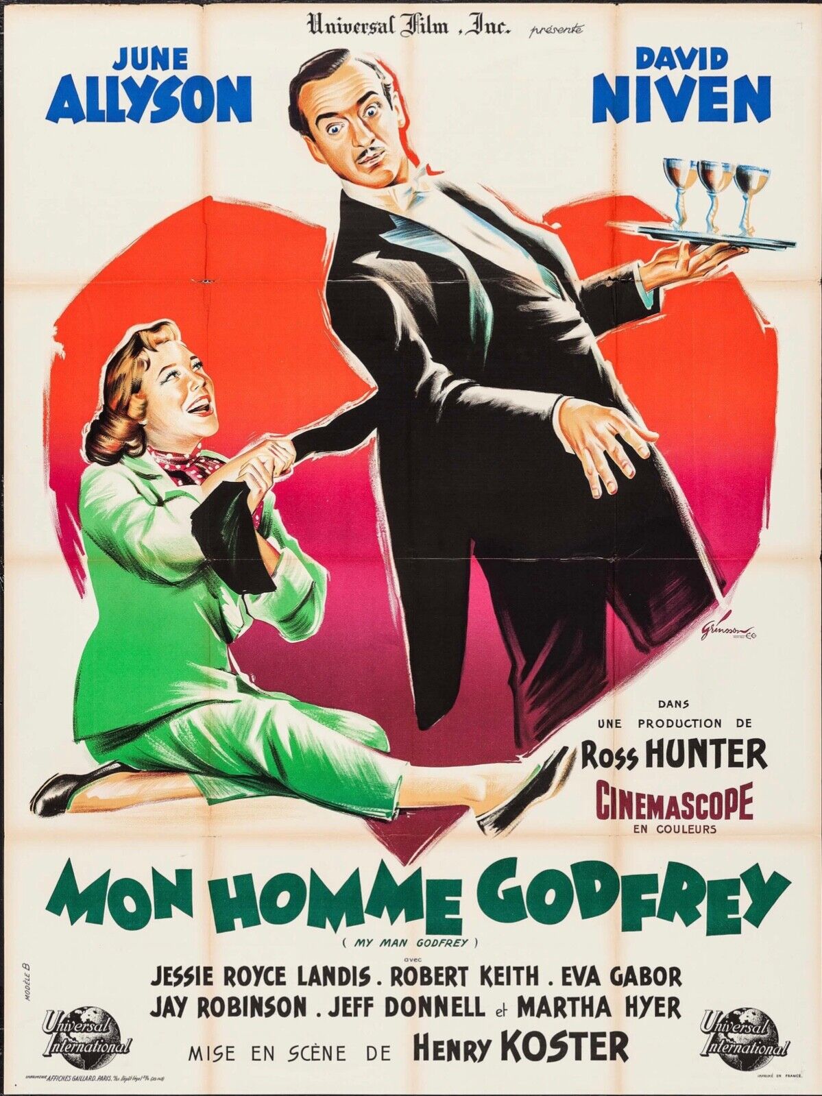 MI HOMBRE GODFREY, JUNE ALLYSON, 1957, REPRODUCCIÓN DE CARTEL DE CINE VINTAGE DE ALTA CALIDAD